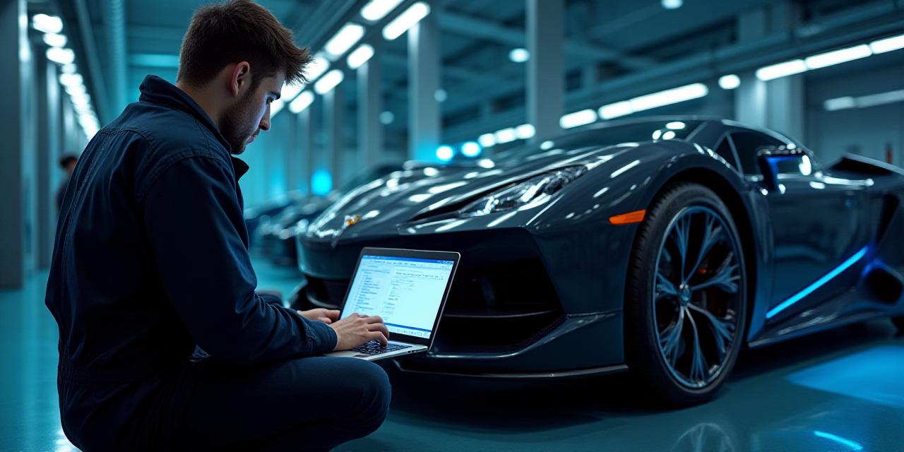 Meccanico esperto al lavoro su una centralina di un'auto ad alte prestazioni